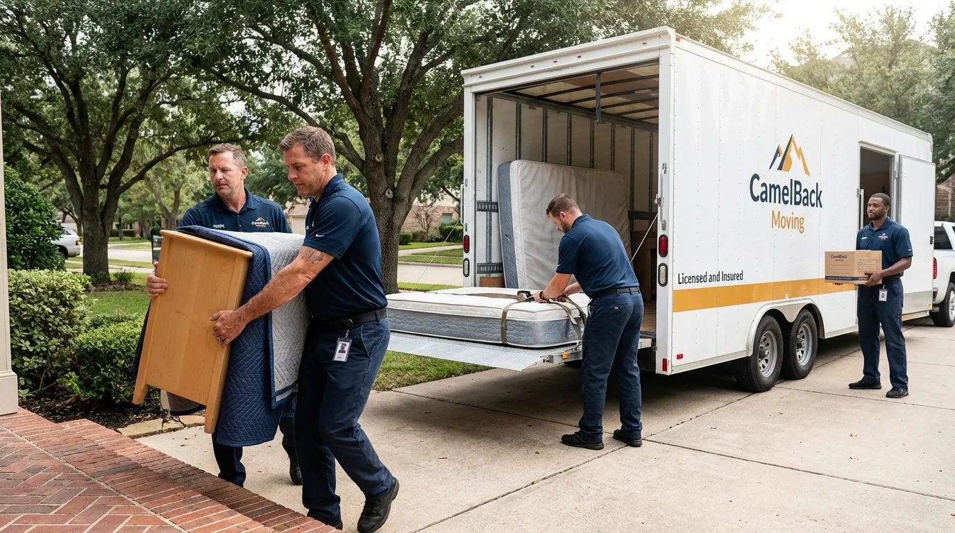 Crew loading residential truck for cross-state move from Rancho Santa Fe, CA