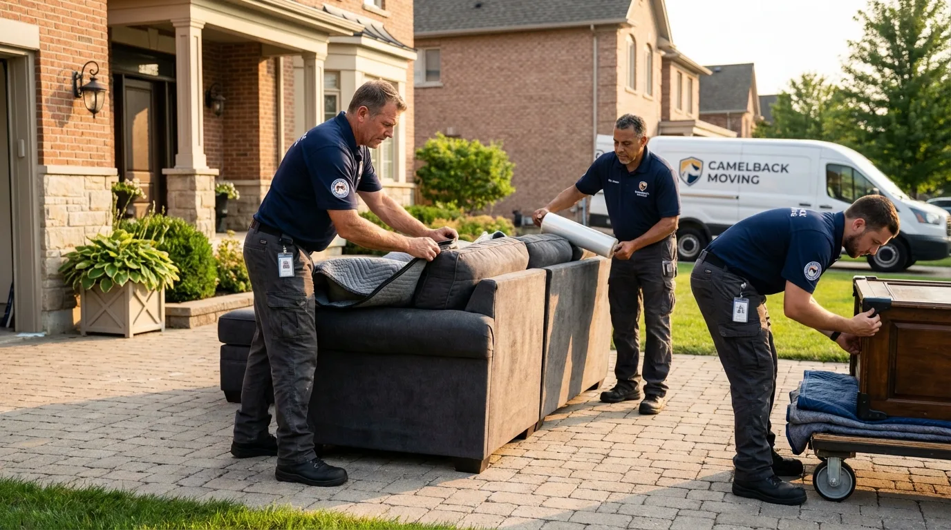Large estate moving crew wrapping furniture in Rancho Santa Fe, CA